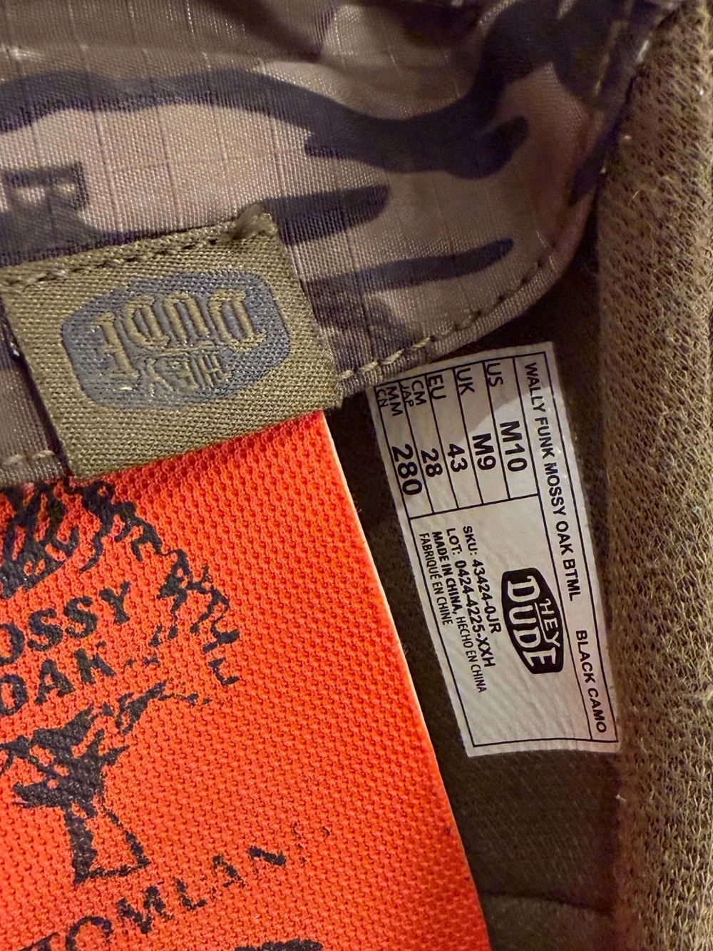HEYDUDE Wally Funk Mossy Oak Black Camo Men’s Size 10
